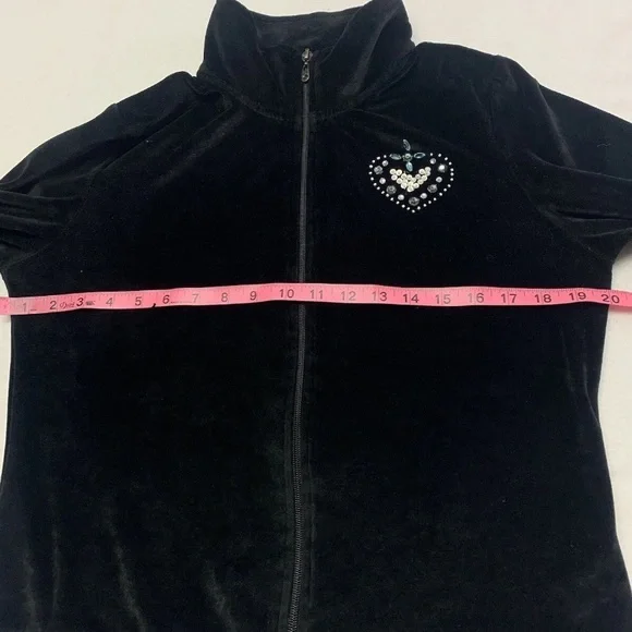 Y2K Vintage BCBG MaxAzria Velour Embellished Black Track Jacket Women Sz Large - Picture 9 of 13